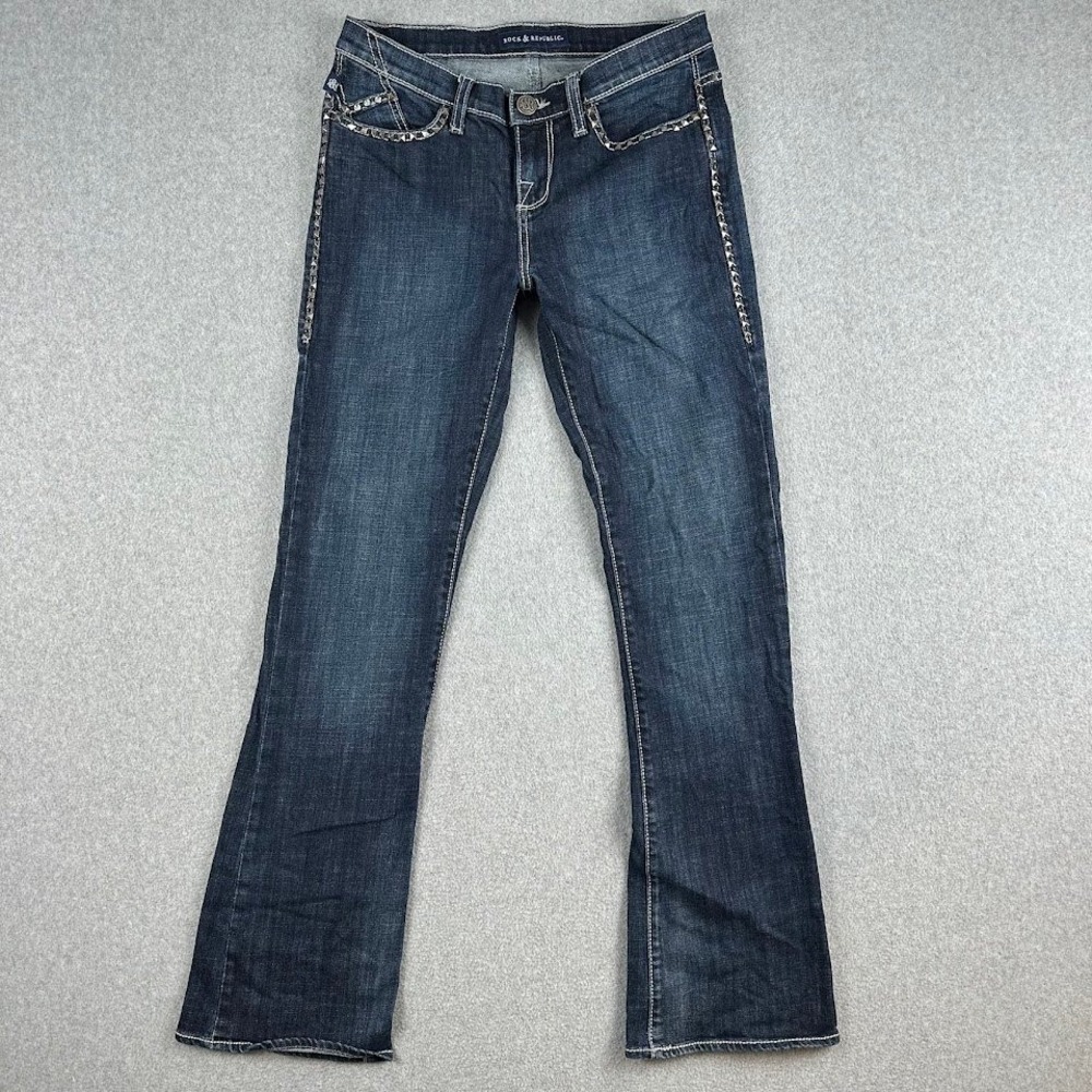 Rock Republic Kasandra Women Jeans Bootcut Studded Pockets Dark Wash‎ 8M Rodeo